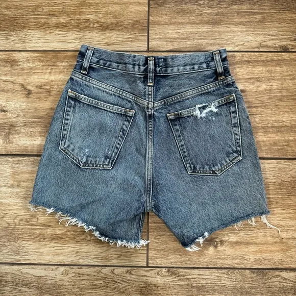 Agolde Riley Jeans Denim Shorts Size 24 Outsider Distressed Blue Shorts