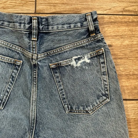 Agolde Riley Jeans Denim Shorts Size 24 Outsider Distressed Blue Shorts
