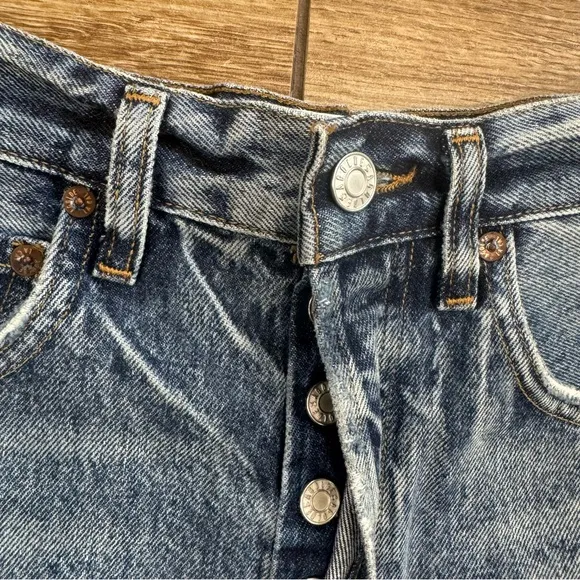 Agolde Riley Jeans Denim Shorts Size 24 Outsider Distressed Blue Shorts
