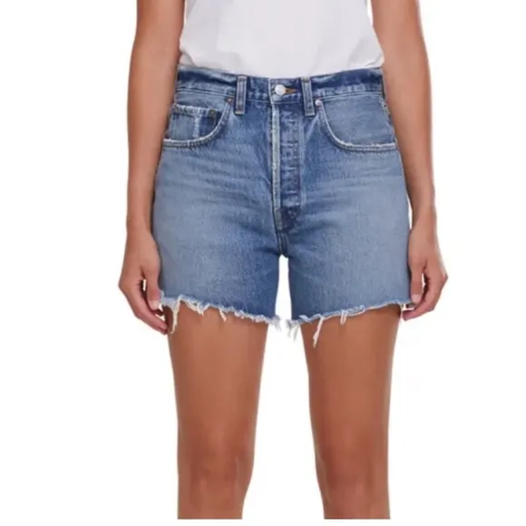 Agolde Riley Jeans Denim Shorts Size 24 Outsider Distressed Blue Shorts