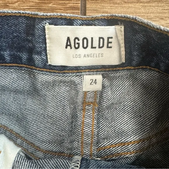 Agolde Riley Jeans Denim Shorts Size 24 Outsider Distressed Blue Shorts