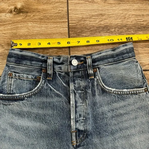 Agolde Riley Jeans Denim Shorts Size 24 Outsider Distressed Blue Shorts