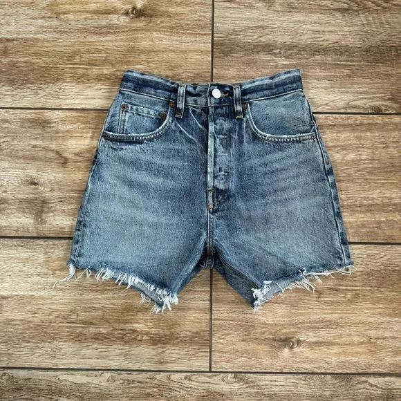 Agolde Riley Jeans Denim Shorts Size 24 Outsider Distressed Blue Shorts