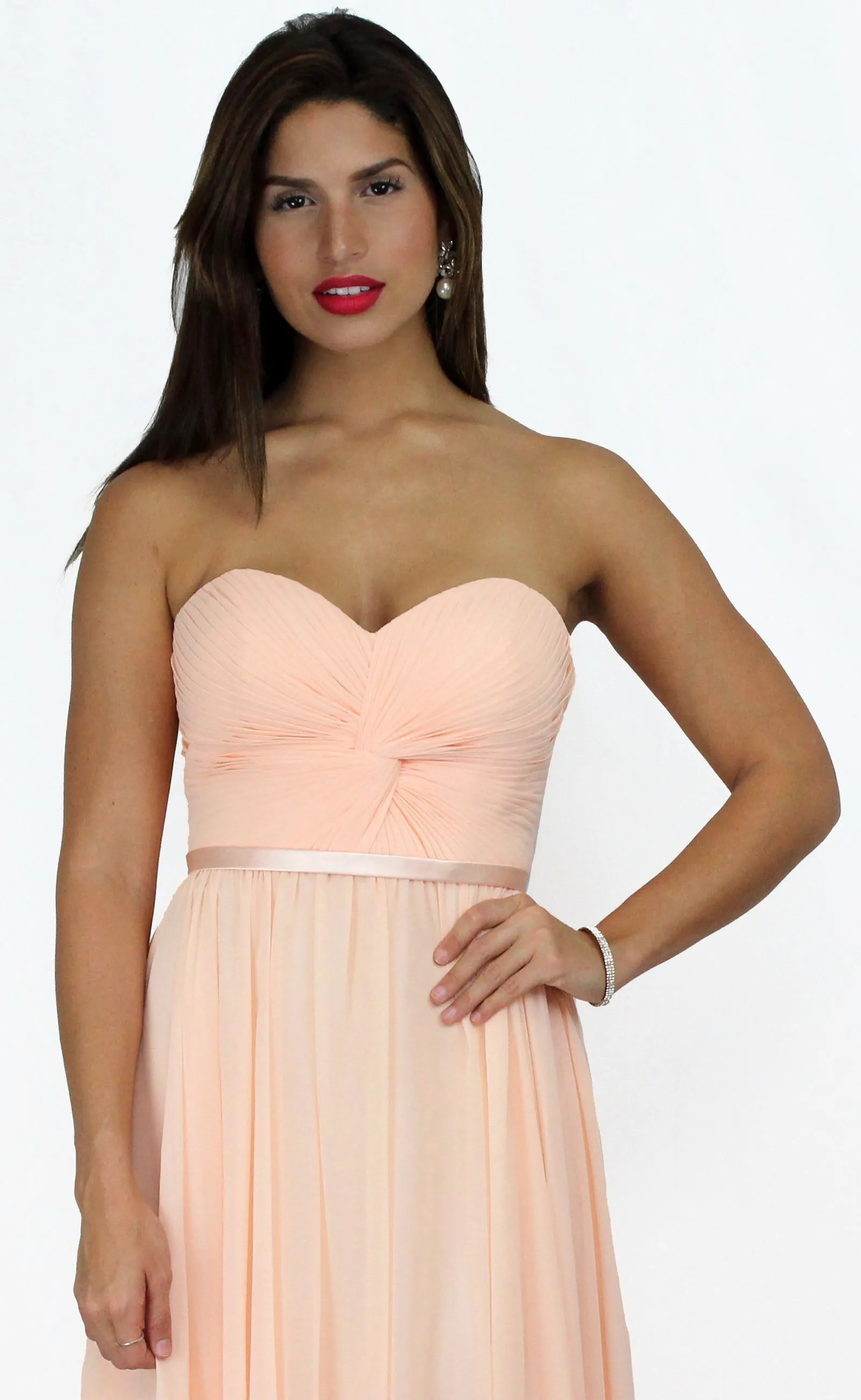 Air of Romance Peach Strapless Formal Gown