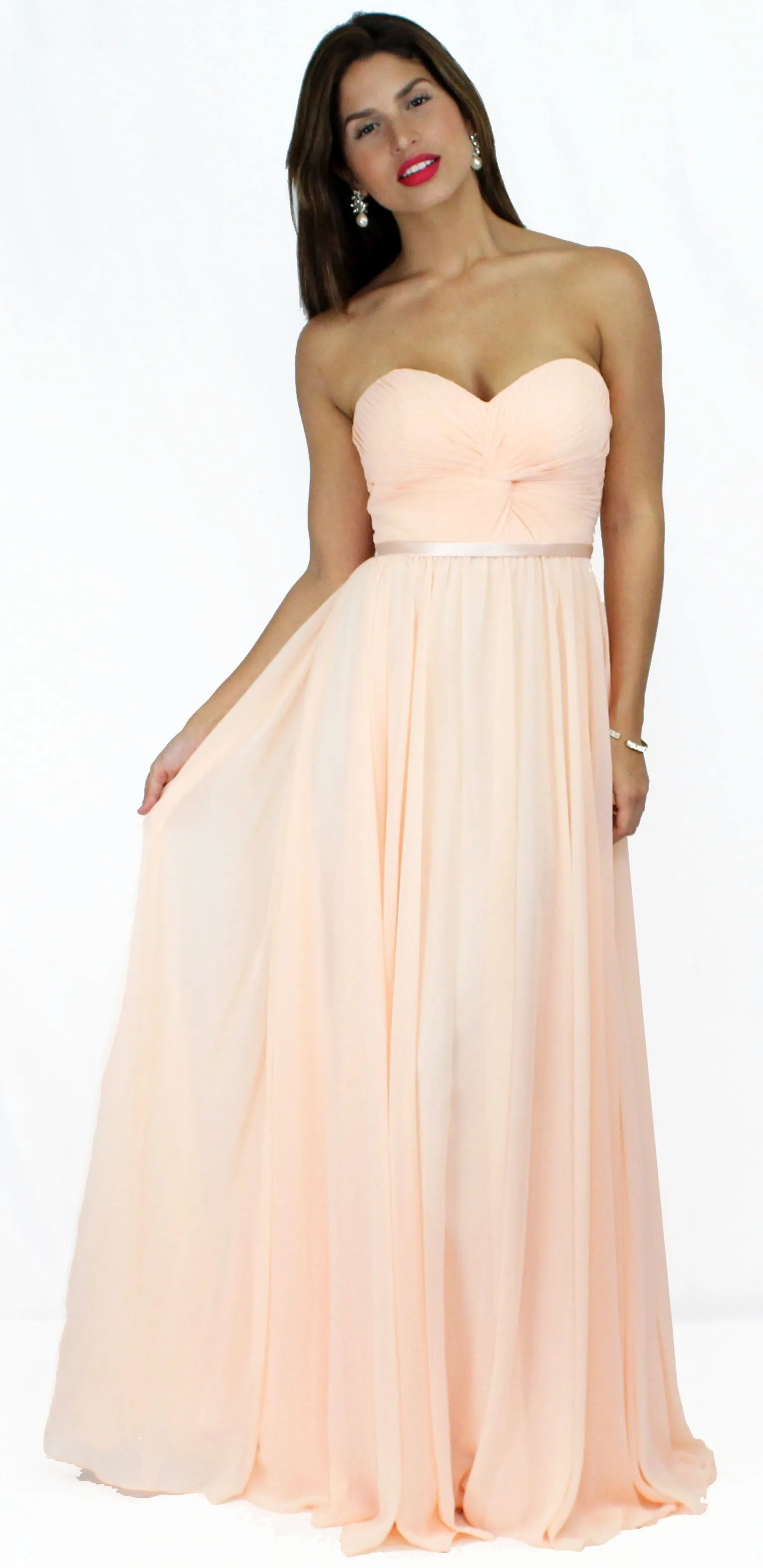 Air of Romance Peach Strapless Formal Gown