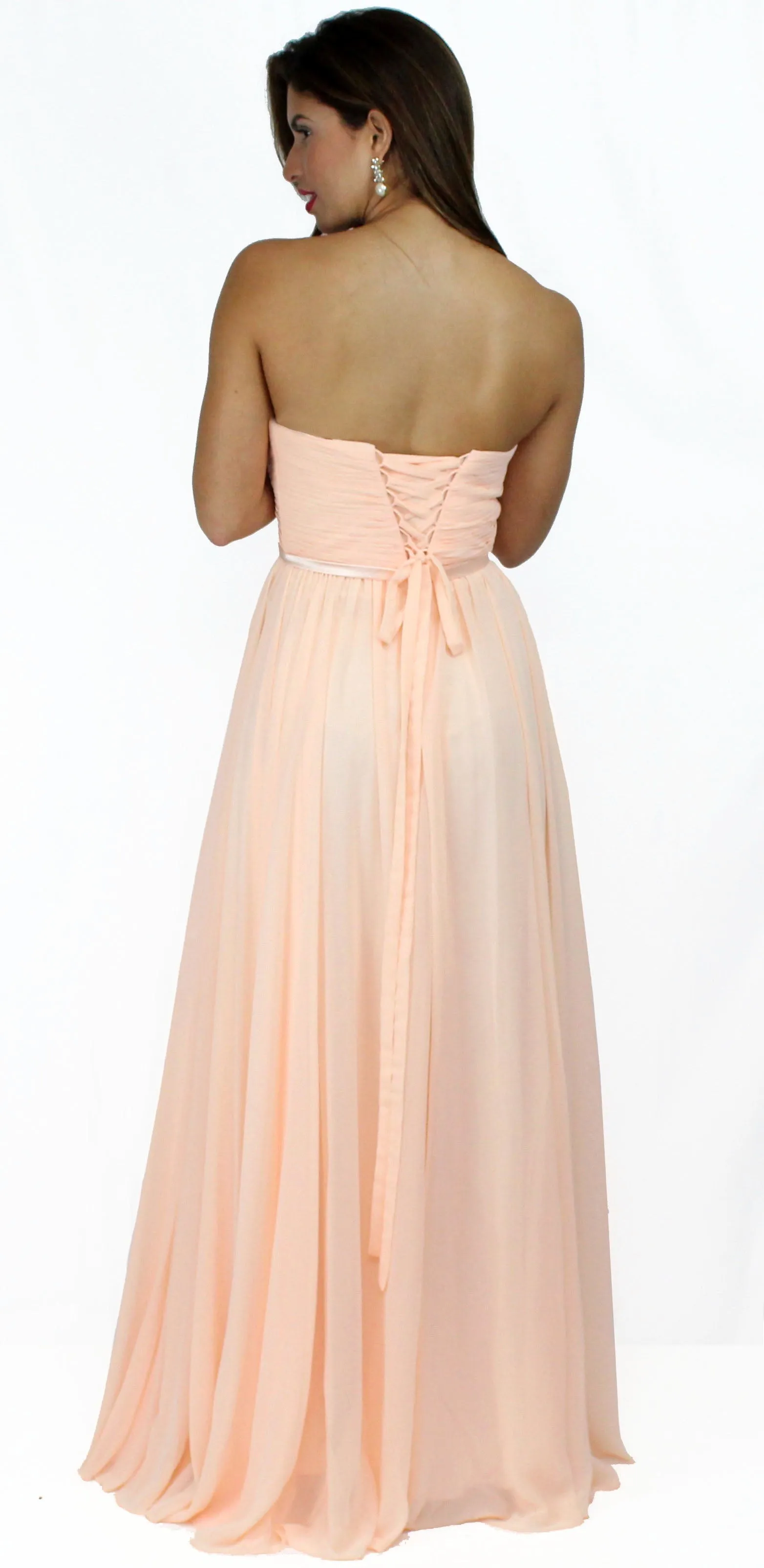 Air of Romance Peach Strapless Formal Gown