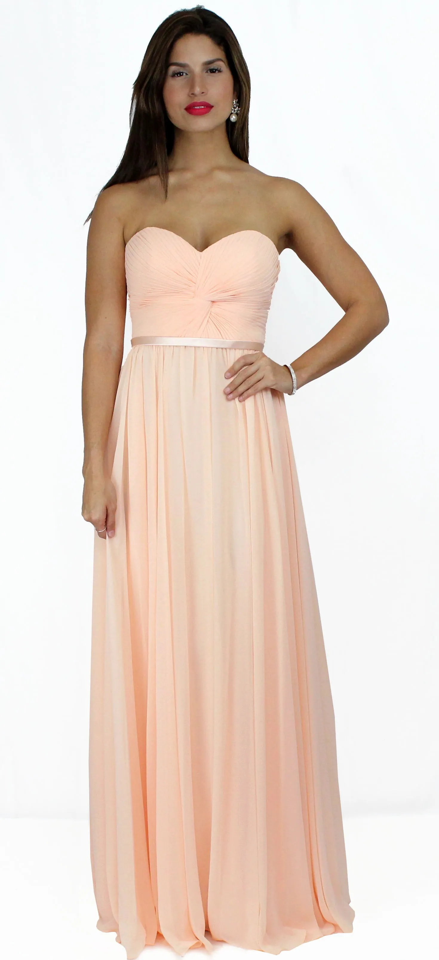 Air of Romance Peach Strapless Formal Gown