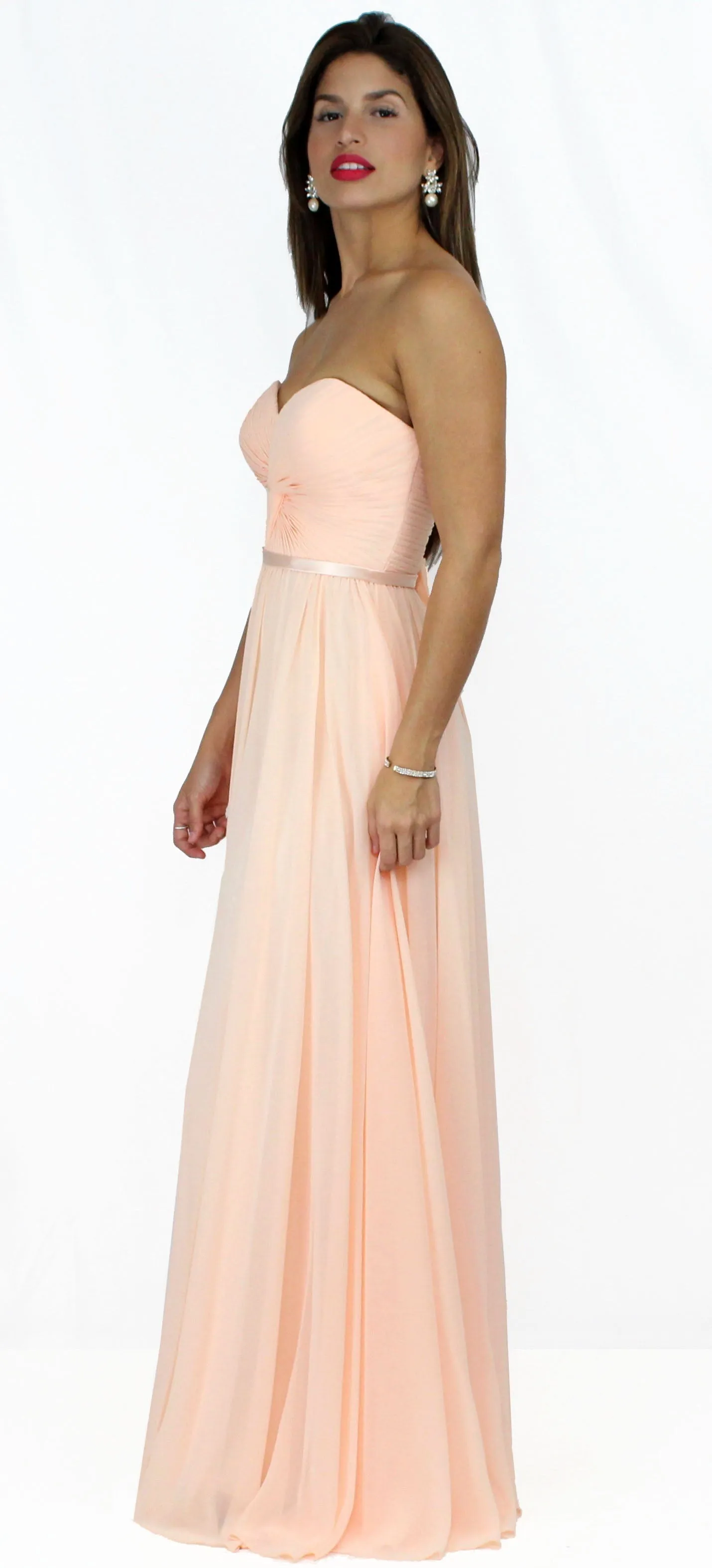 Air of Romance Peach Strapless Formal Gown