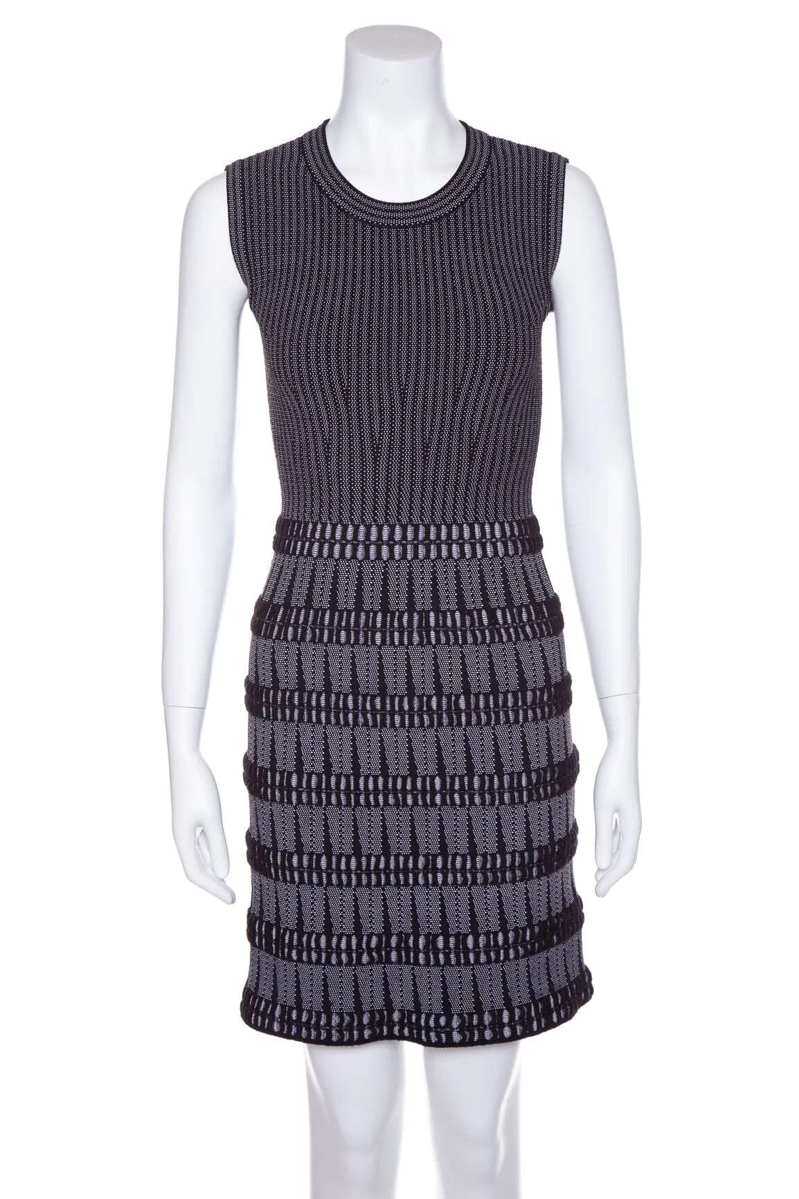 Alaia Black and White Sleeveless Fitted Knit Dress SZ 36