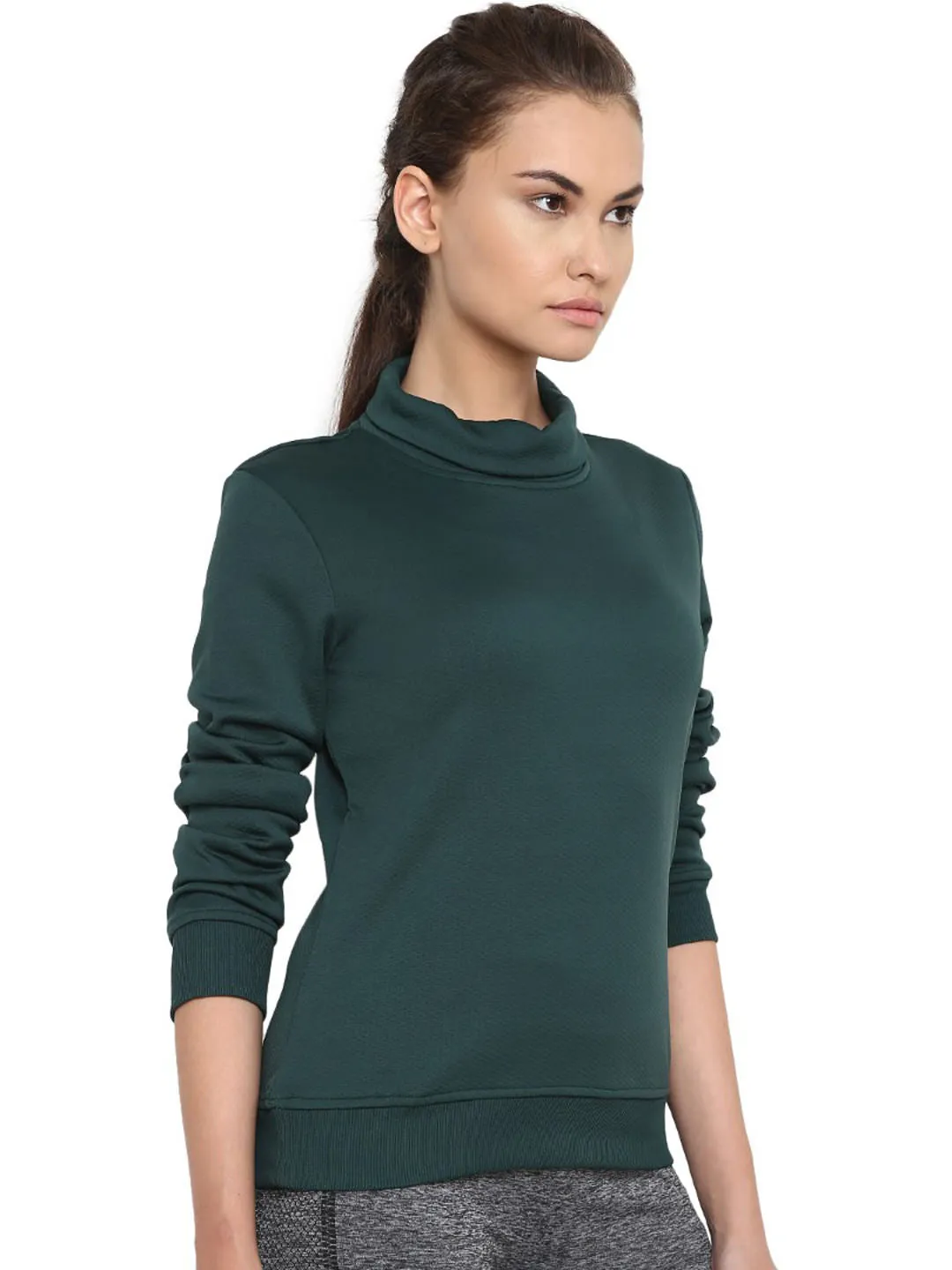 Alcis Women Green Solid Sweatshirt 133WSS193