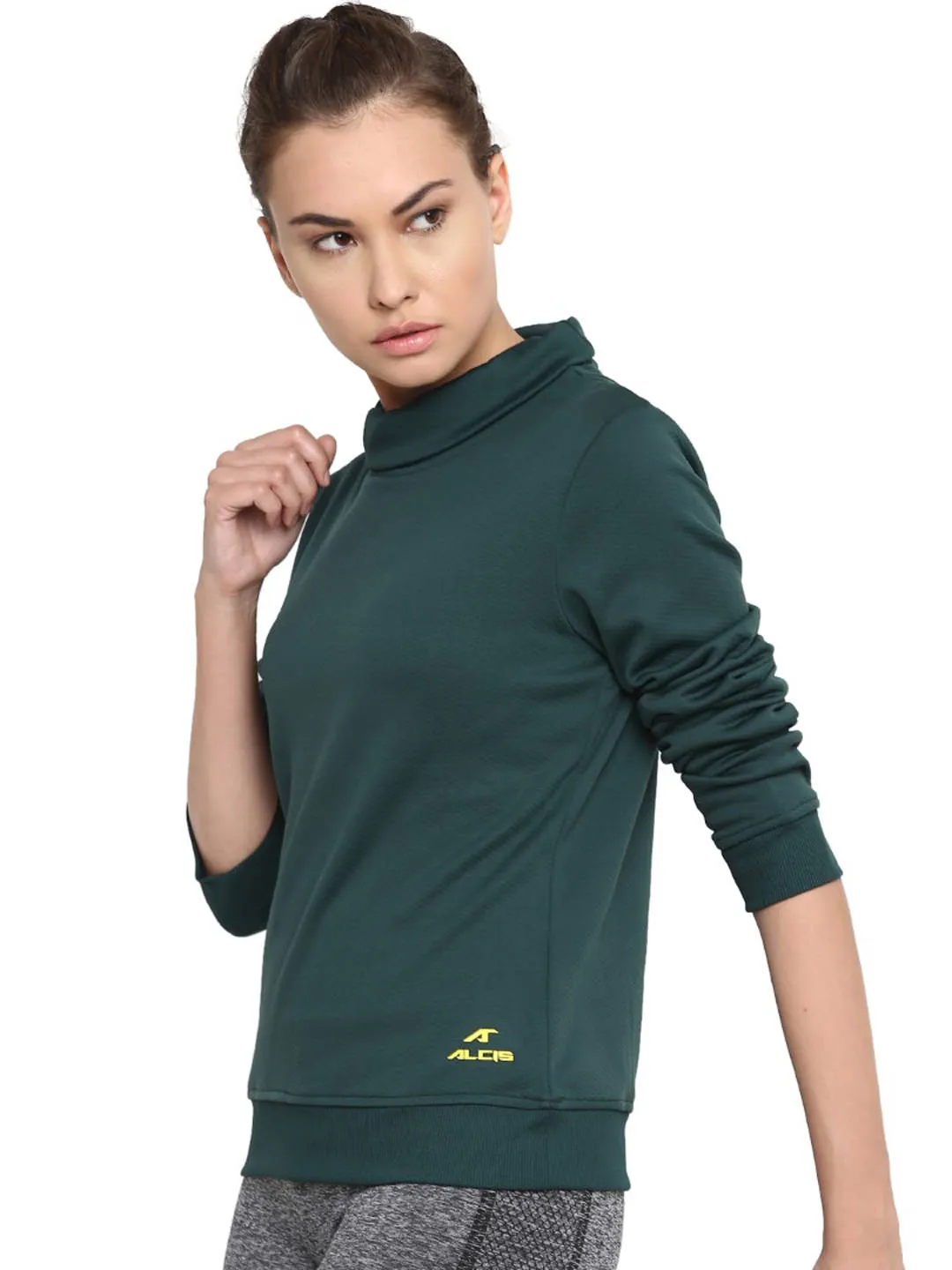 Alcis Women Green Solid Sweatshirt 133WSS193