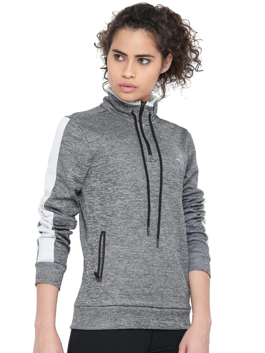Alcis Women Grey & Black Solid Sweatshirt 236WSS076
