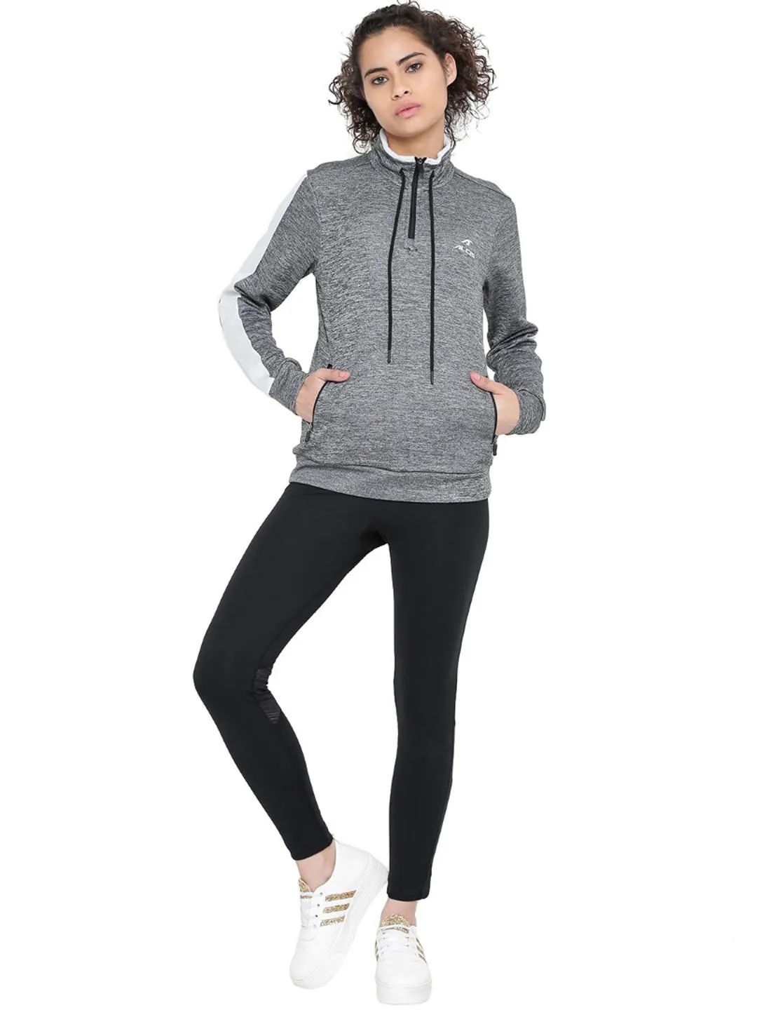 Alcis Women Grey & Black Solid Sweatshirt 236WSS076