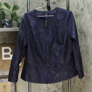Alfani Womens Plus Size Faux Leather Zipper Jacket Navy 1X