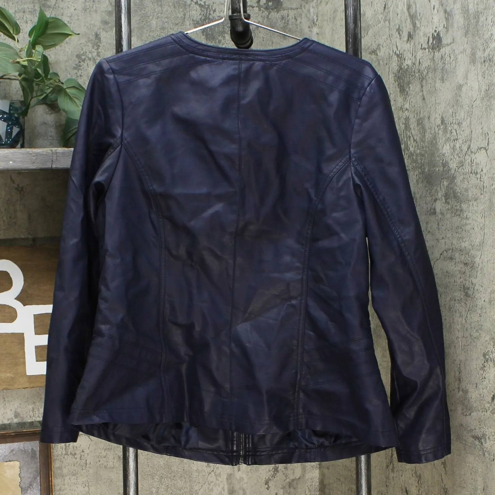 Alfani Womens Plus Size Faux Leather Zipper Jacket Navy 1X