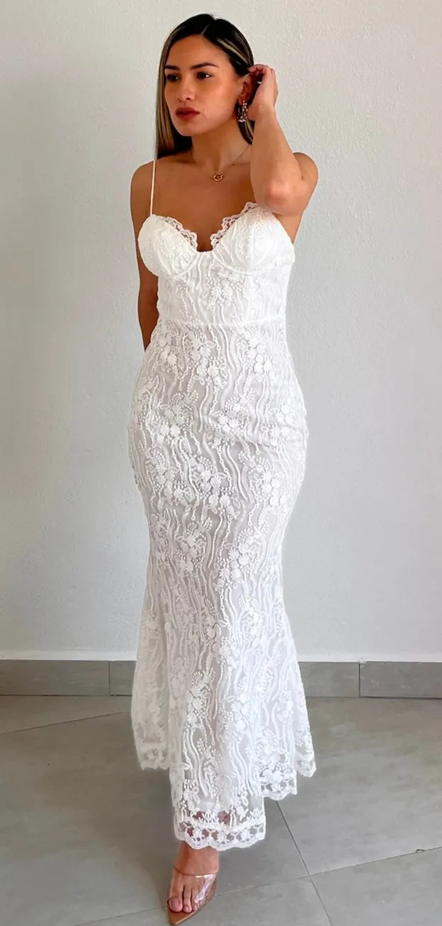 Alluring Love White Lace Midi Dress