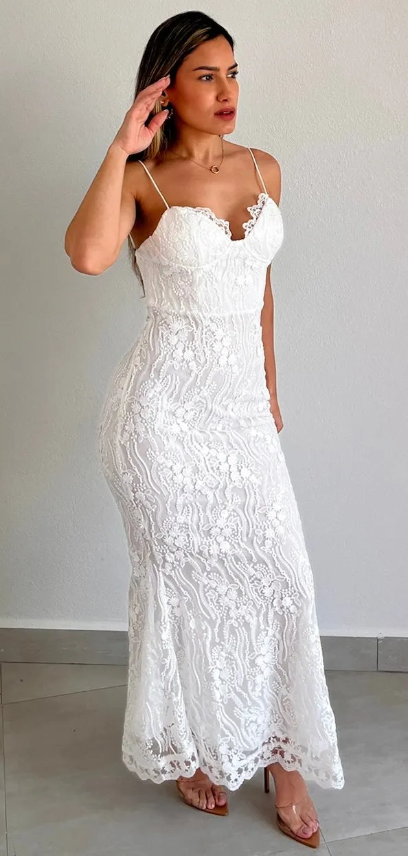 Alluring Love White Lace Midi Dress