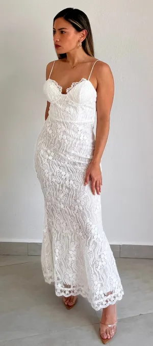 Alluring Love White Lace Midi Dress