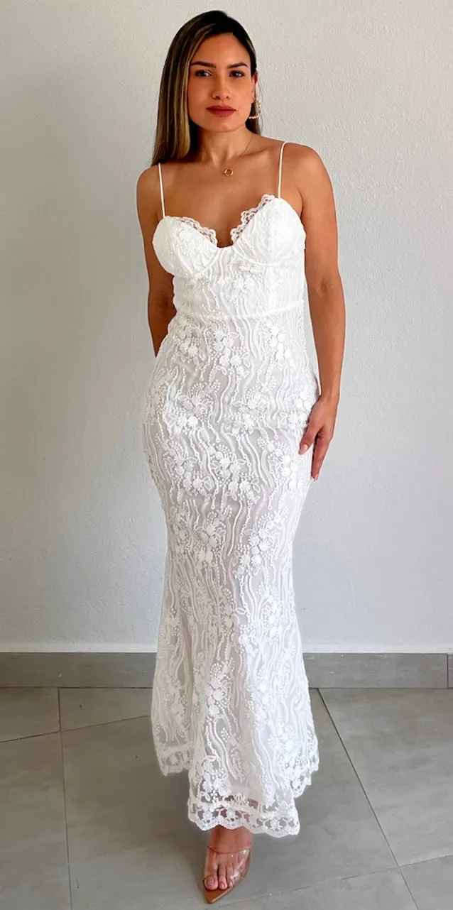 Alluring Love White Lace Midi Dress