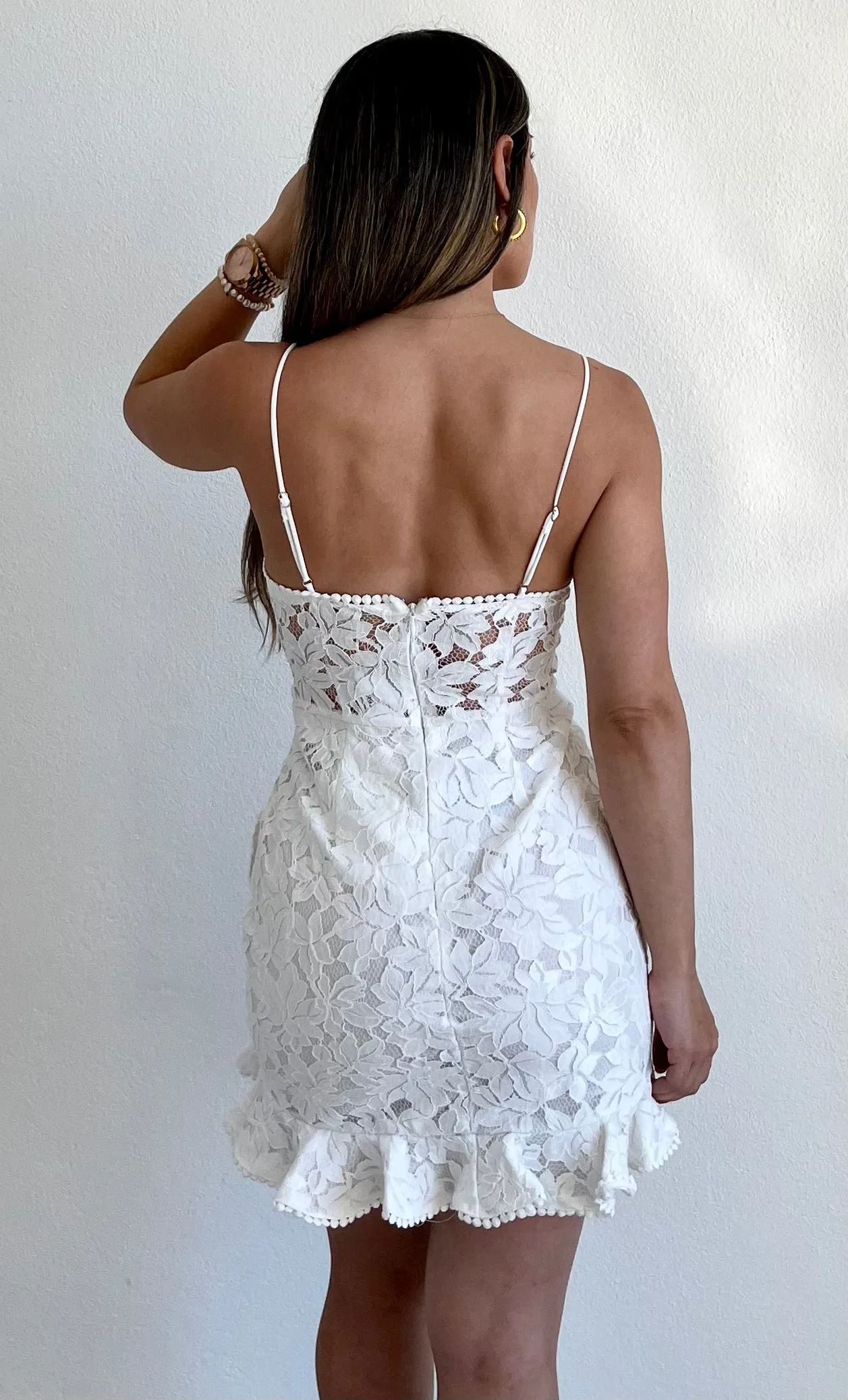 Amazing Allure White Ruffle & Lace Dress