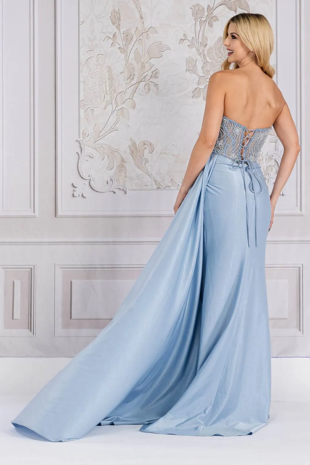 Amelia Couture TM1005 Strapless Pointed Sweetheart Sheer Bustier Bodice Dress
