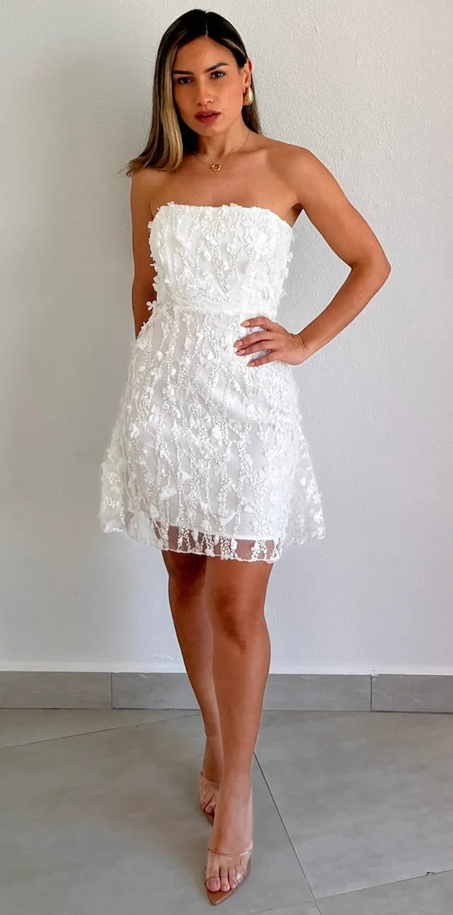 Angel Look White Floral Strapless Dress
