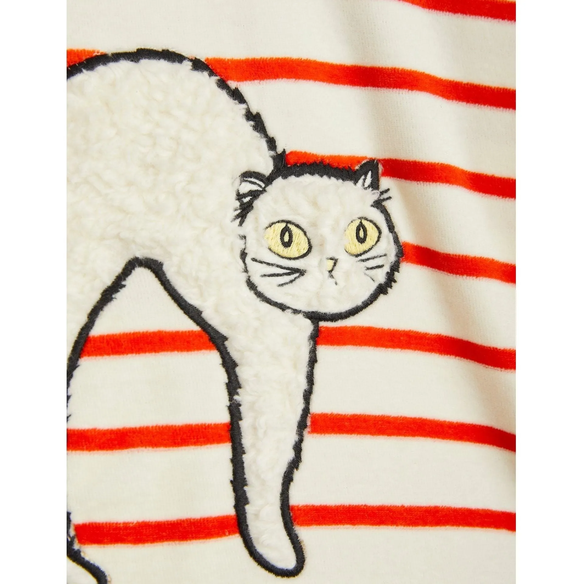 Angry Cat Stripe Application Velour Sweatshirt