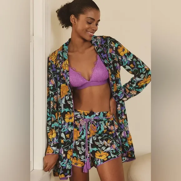 Anthropologie Alexandra Farmer Long-Sleeve Pajama Shorts Set