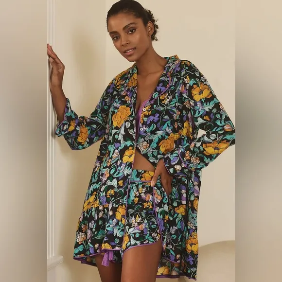 Anthropologie Alexandra Farmer Long-Sleeve Pajama Shorts Set