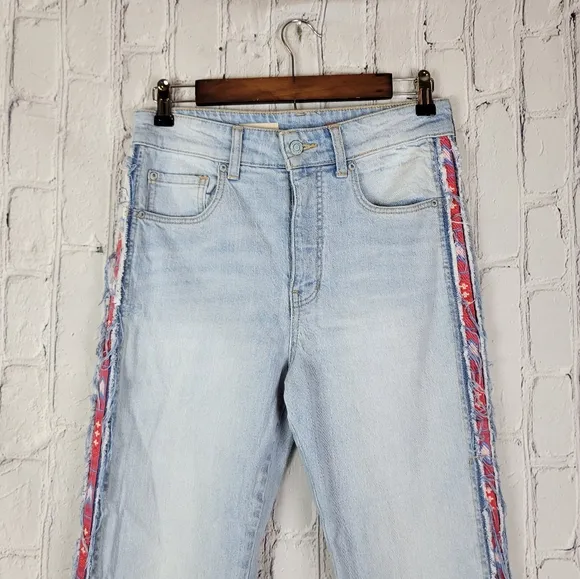 Anthropologie Pilcro The Vintage Straight Leg Light Wash Aztec Design Side Jeans