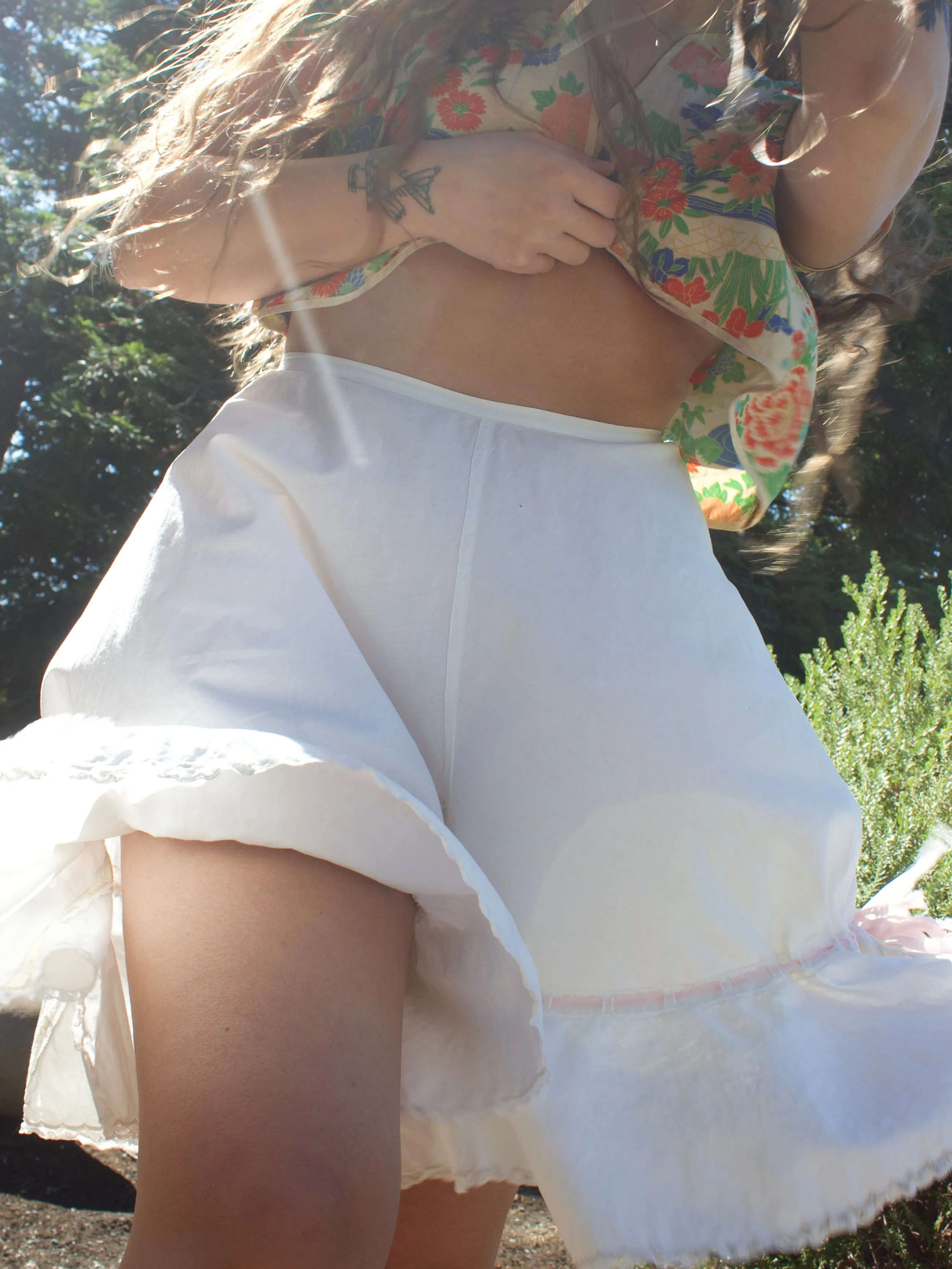 Antique Tie Waist Split Hem Cotton Bloomers w/ Ribbons