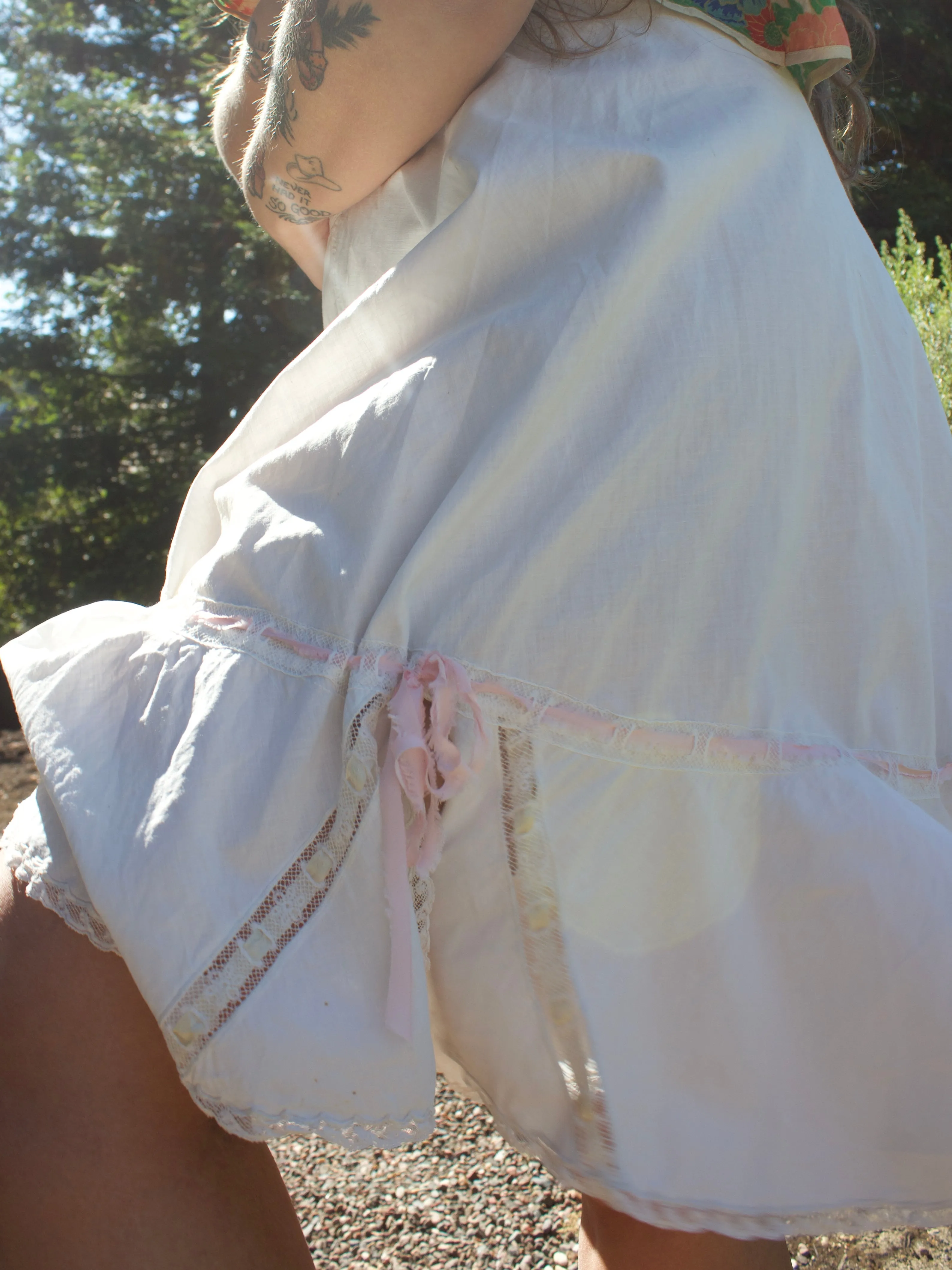 Antique Tie Waist Split Hem Cotton Bloomers w/ Ribbons