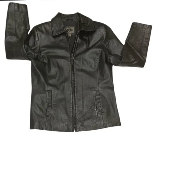 AR Leather Jacket Full Zip Black Collared Outerwear Coat Size M