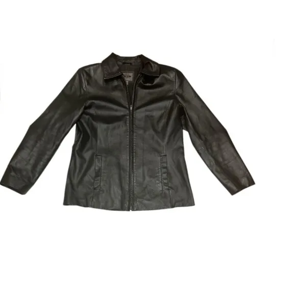 AR Leather Jacket Full Zip Black Collared Outerwear Coat Size M