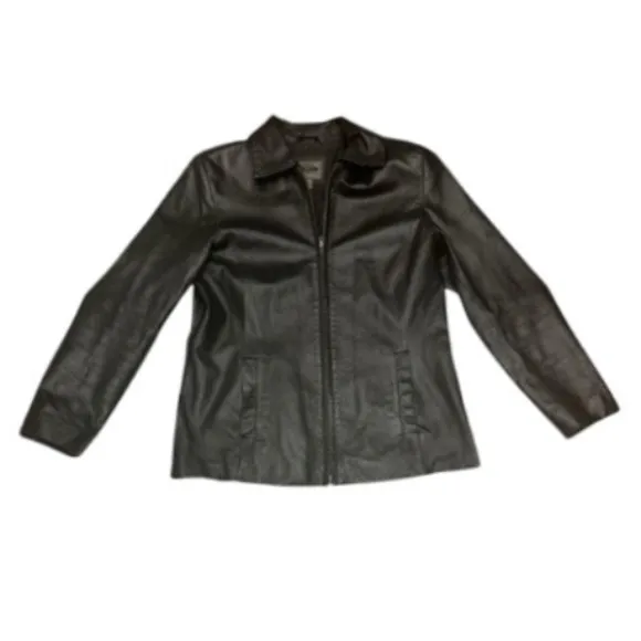 AR Leather Jacket Full Zip Black Collared Outerwear Coat Size M