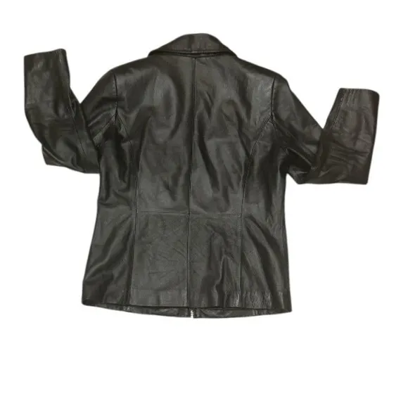 AR Leather Jacket Full Zip Black Collared Outerwear Coat Size M