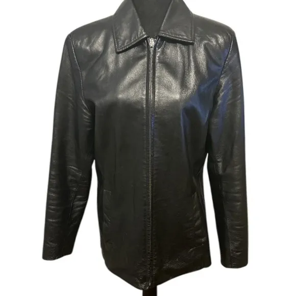 AR Leather Jacket Full Zip Black Collared Outerwear Coat Size M