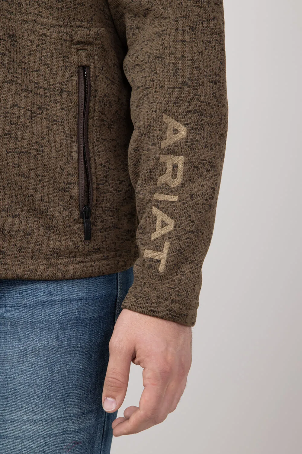 Ariat Caldwell ¼ Zip Logo Sweater for Men in Dark Brown Heather | 10052972-DKBROWNHEATHER