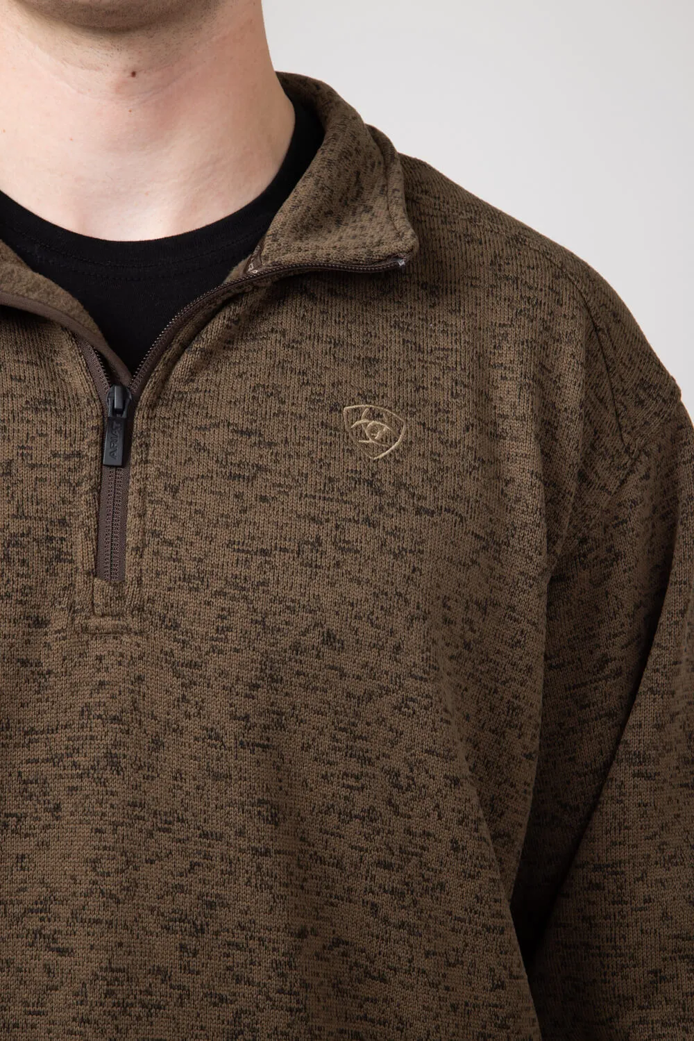 Ariat Caldwell ¼ Zip Logo Sweater for Men in Dark Brown Heather | 10052972-DKBROWNHEATHER