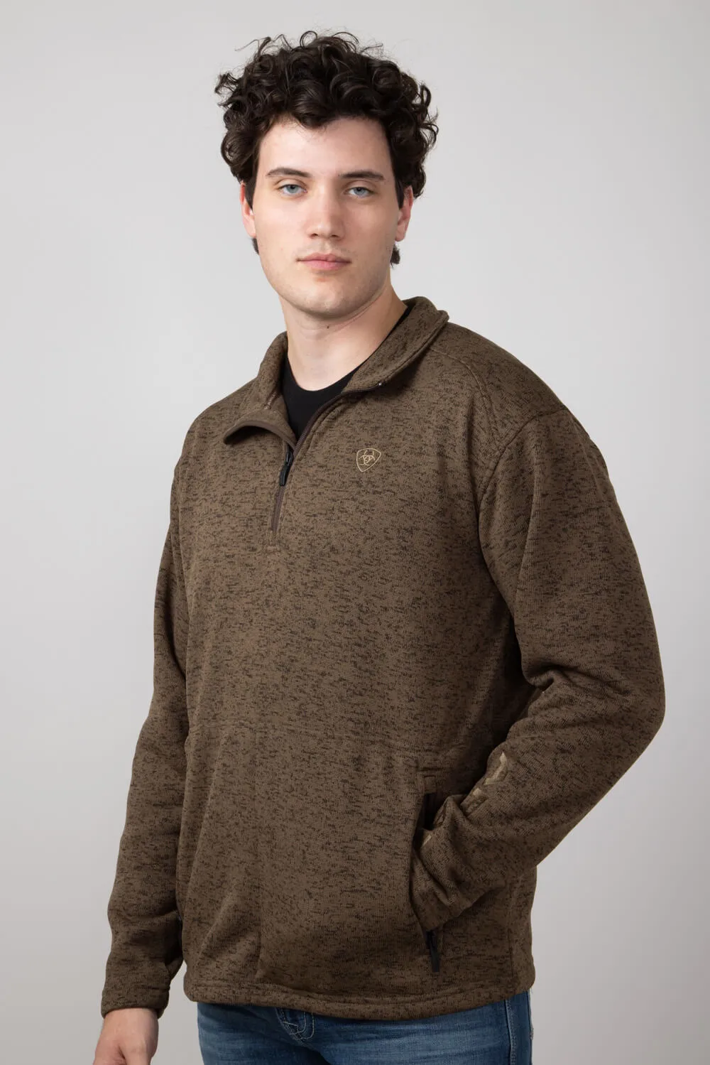 Ariat Caldwell ¼ Zip Logo Sweater for Men in Dark Brown Heather | 10052972-DKBROWNHEATHER