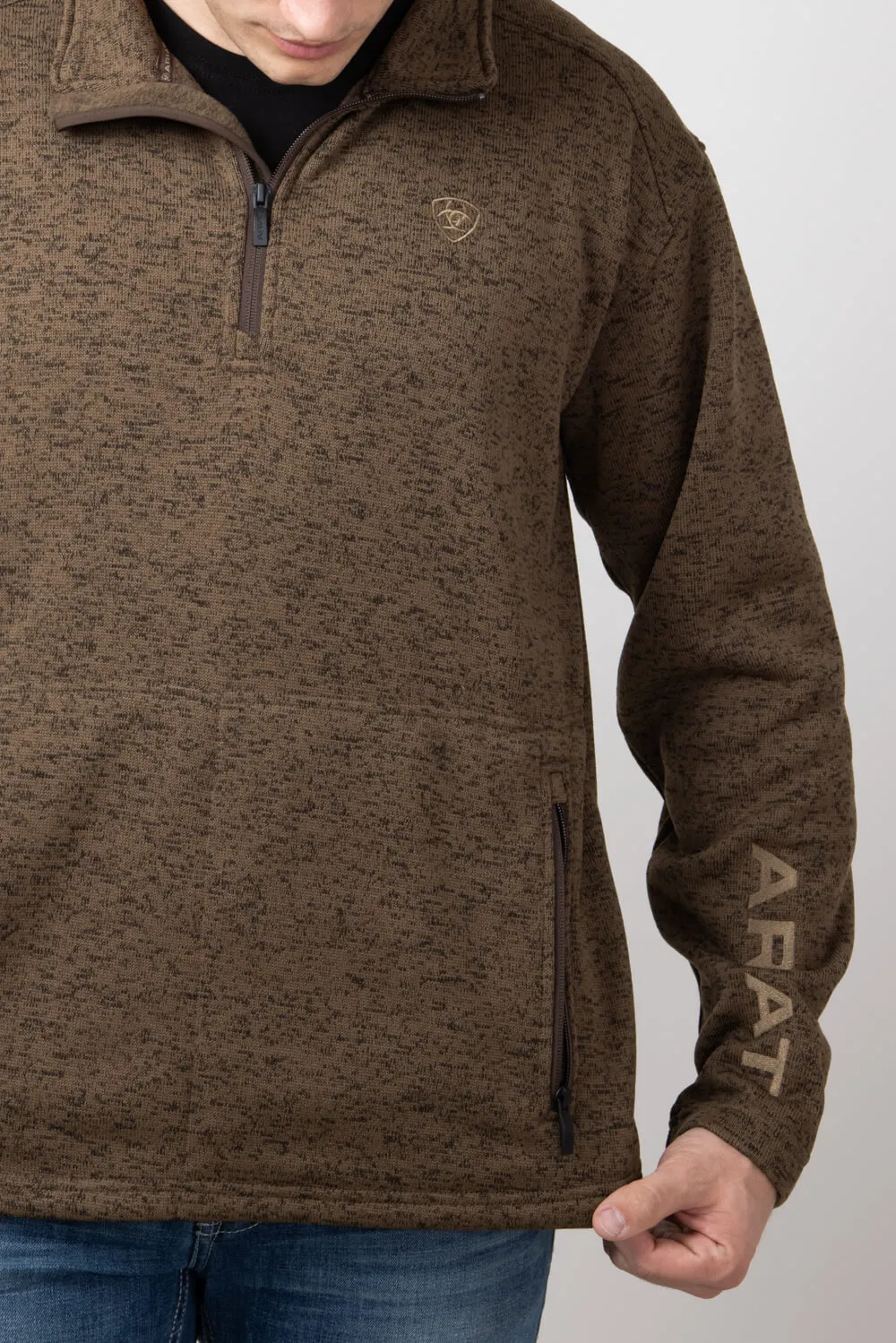 Ariat Caldwell ¼ Zip Logo Sweater for Men in Dark Brown Heather | 10052972-DKBROWNHEATHER