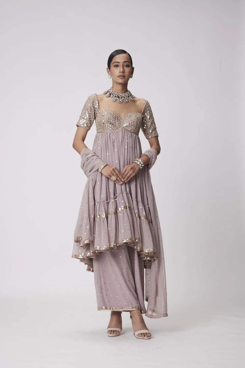Ash Pink High Low Kurta Set