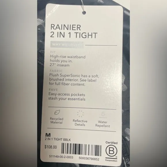 Athleta Black Rainier 2 in 1 Tight Women’s Medium