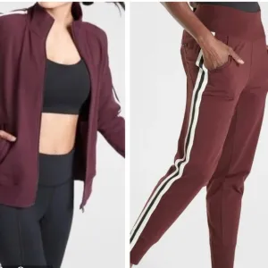 Athleta Circa Track Jacket Small and Venice Jogger Pants XS Track Suit Burgundy