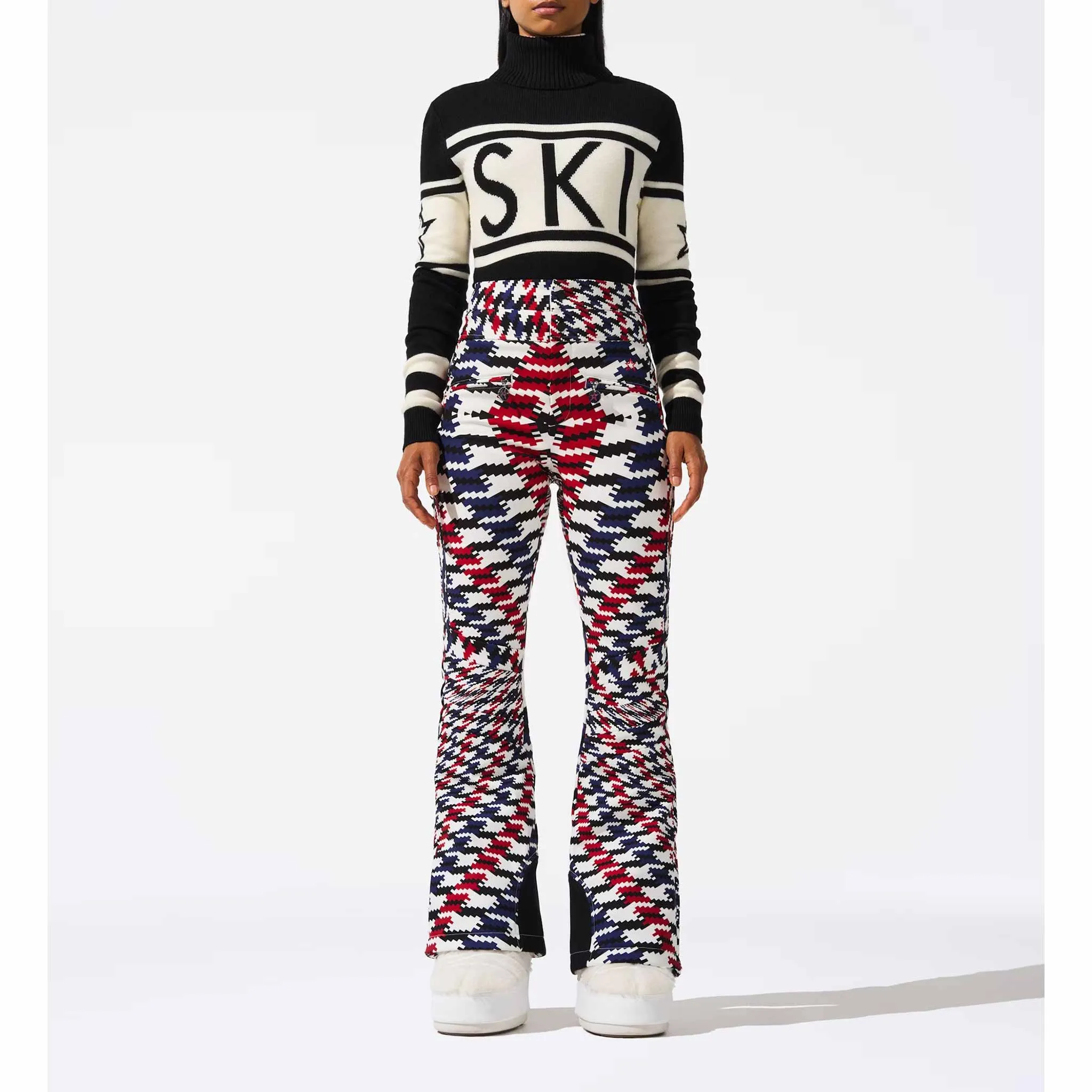 Aurora High Waist Flare Pant in Twisted Houndstooth