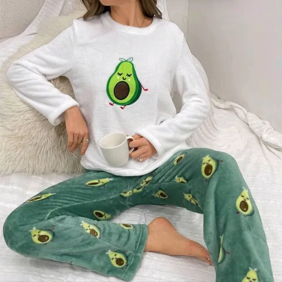 Avocado Print Flannel Long Sleeve And Long Pants Pajama Set