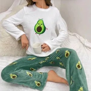 Avocado Print Flannel Long Sleeve And Long Pants Pajama Set