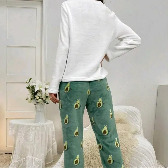 Avocado Print Flannel Long Sleeve And Long Pants Pajama Set