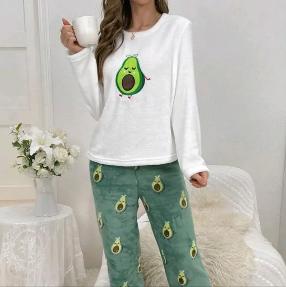 Avocado Print Flannel Long Sleeve And Long Pants Pajama Set