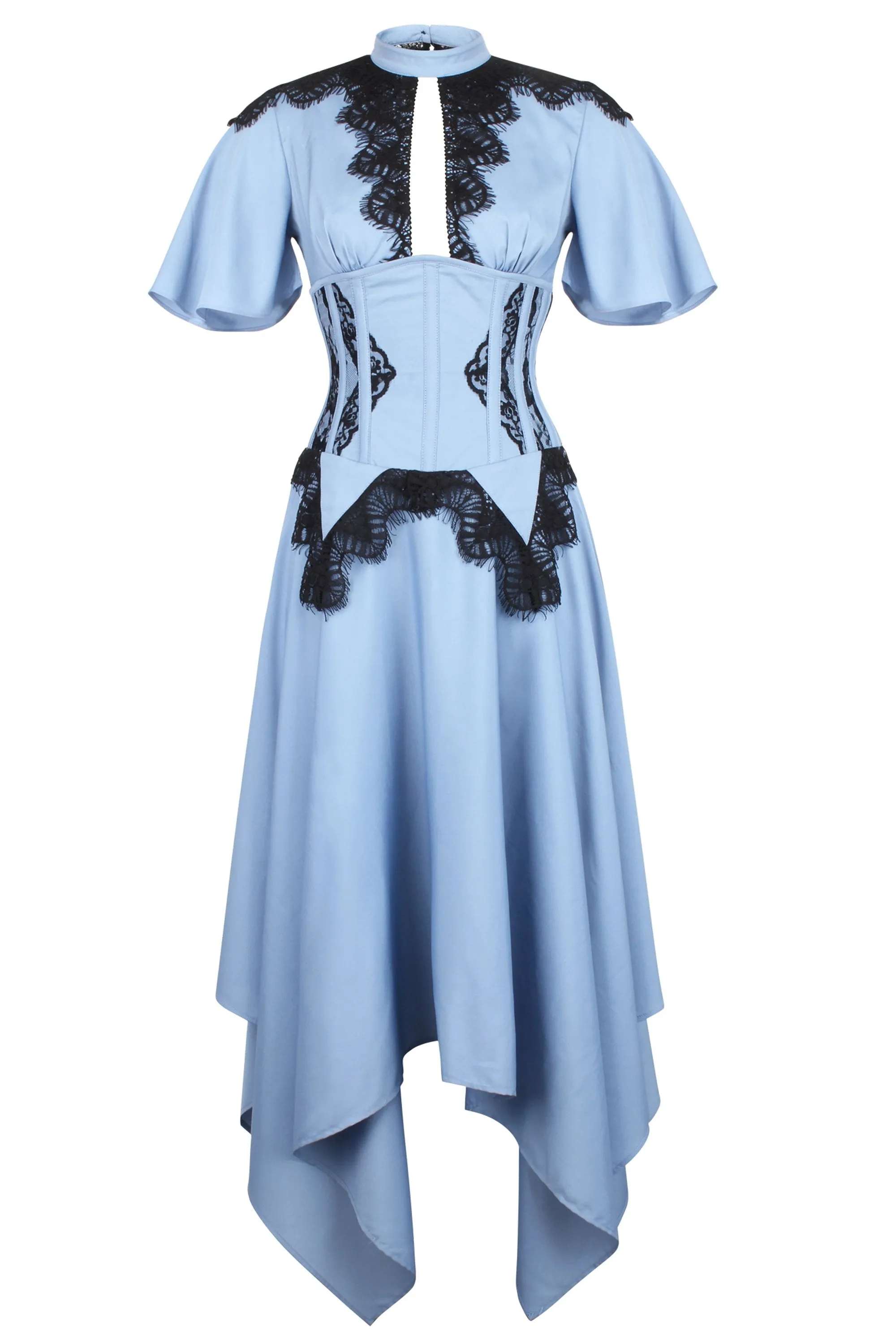 Baby Blue Corset Dress with Lace Trim